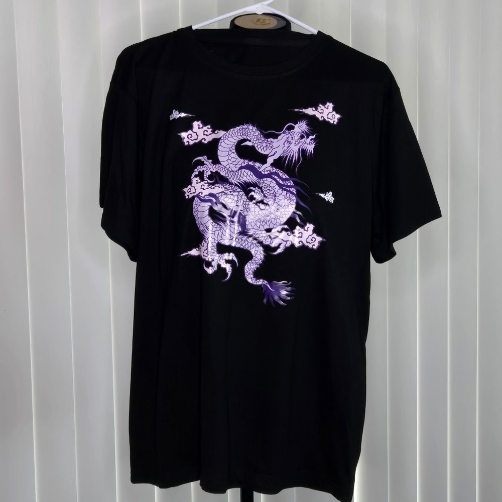 SHEIN Black Tee with Purple Dragon Design